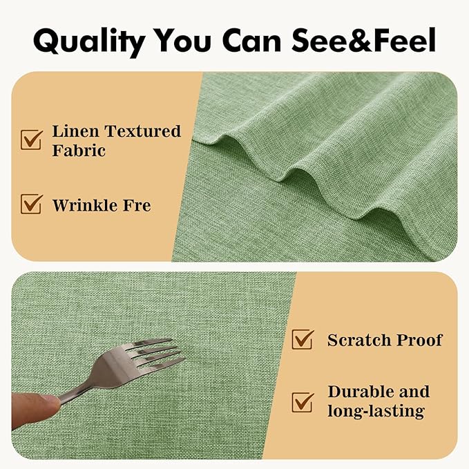 JIUZHEN Rectangle Table Cloth Faux Linen Farmhouse Tablecloth Soft Wrinkle and Stain Resistant Decorative Fabric Table Cover for Kitchen, Dining Room, Parties and Camping, Sage Green, 54 x 80 Inch