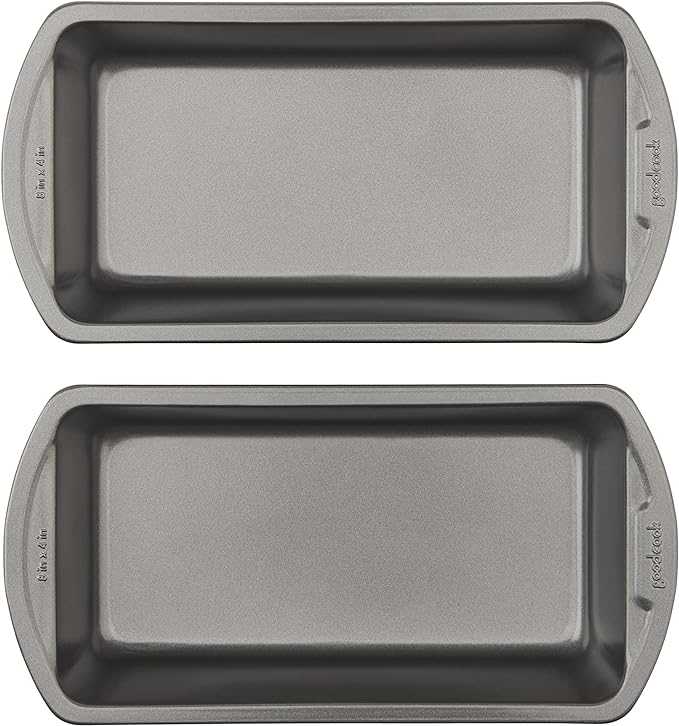 GoodCook Nonstick Loaf Pan 8 x 4-Inch Heavy-Duty Steel Bakeware with Easy-Clean Non-Stick Coating, Oven & Dishwasher Safe Pan for Meatloaf Breads Lasagnas Casseroles & More, Set of 2, Gray