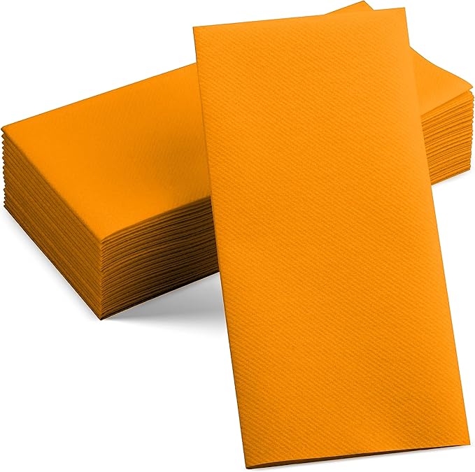 Disposable Linen-Feel Luminous Orange Napkins, 12" x 17" Cloth-Like Paper Dinner Napkins For Wedding, Bathroom, Party Or Event, 50 Pack