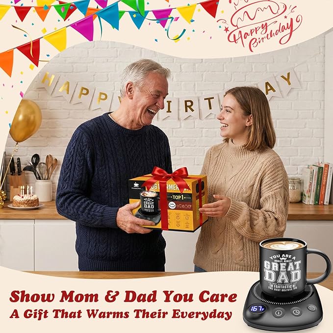 Coffee Mug Warmer - Fastest Heating & Highest Temperature, Coffee Cup Warmer for Desk Auto Shut Off, 4 Temp Settings & 1-12H Timer, Smart Electric Beverage Warme (Cup Warmer Set for dad)