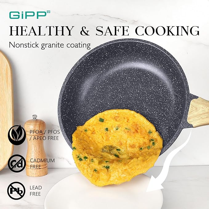 GiPP 21Psc Pots and Pans Set Non Stick - Grey Ceramic Kitchen Cookware Sets Nonstick Induction Cookware Non-toxic Cooking Pan Set with Silicone Utensils, PFOS and PFOA Free