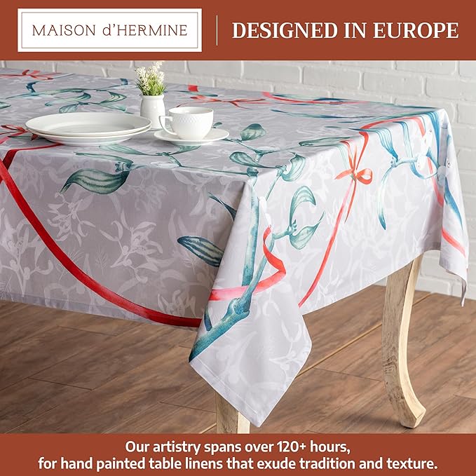 Maison d' Hermine Table Cloth Rectangle Table 100% Cotton 60 x 120 Inches Fall Tablecloth Reusable Everyday Use for Thanksgiving Christmas Decorations Dining Farmhouse Party (Enora)