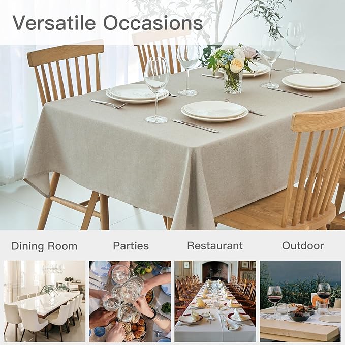 maxmill Linen Textured Rectangular Tablecloth Water Resistant Wrinkle Free Spill-Proof Stain Proof Table Cloth for Dining Room Decoration, Banquet Party Wedding Holiday Dinner, 60 x 84 Inch Linen