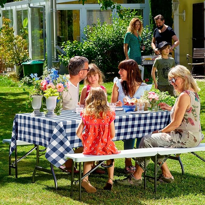 Hiasan Checkered Square Tablecloth - Stain Resistant, Waterproof and Wrinkle Resistant Washable Table Cloth for Dining Room and Outdoor Use, 60 x 60 Inch, Navy Blue and White Gingham Pattern