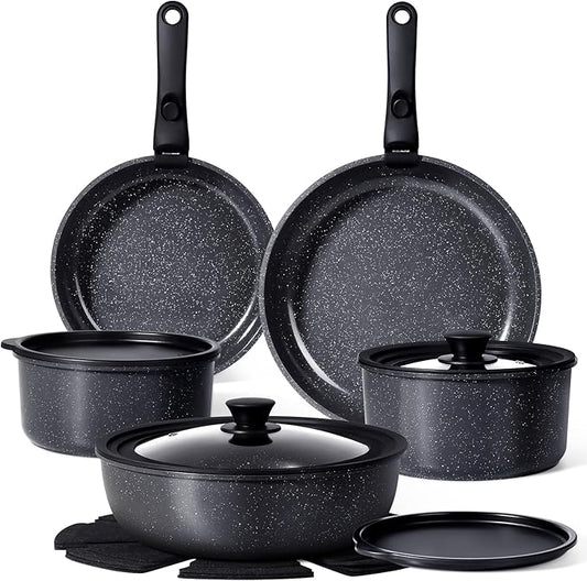 GiPP Ceramic Pots and Pans Set Non Stick, Nonstick Detachable Handle Cookware Sets, Healthy Non Toxic PFAS PFOA & PTFE Free, Dishwasher ＆Oven Safe, Induction Kitchen Pot and Pan, 15 Piece Grey