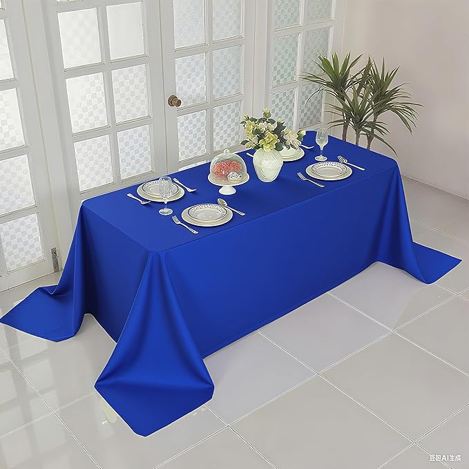 2-Pack 90x132 inch Royal Blue Table Cloths, Solid Stain and Wrinkle Resistant Oblong Tablecloth, Premium Plain Weave Polyester Fabric Rectangle Table Linen Covers for Hotel, Wedding
