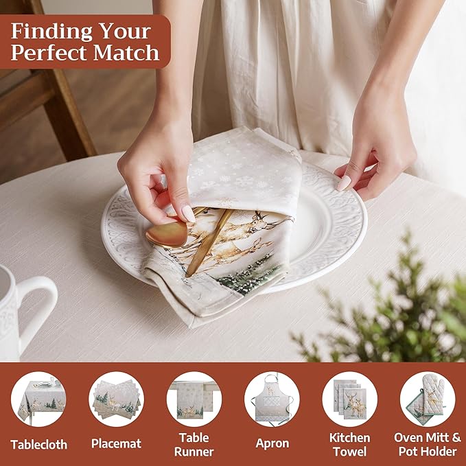 Maison d' Hermine Cloth Napkins Set of 4 100% Cotton for Thanksgiving Christmas Decorations Everyday Reusable Square Fall Napkins Cloth Washable Dinner Party (Deer in The Woods, 20"x20")