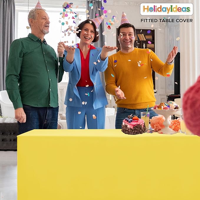 HolidayIdeas Open Back Fitted Tableclothss for 8 Foot Rectangle Table, Wrinkle Resistant Washable Table Covers 96x30 Inch for Craft Fairs, Banquets, Trade Show Display, Yellow,4 Pcs