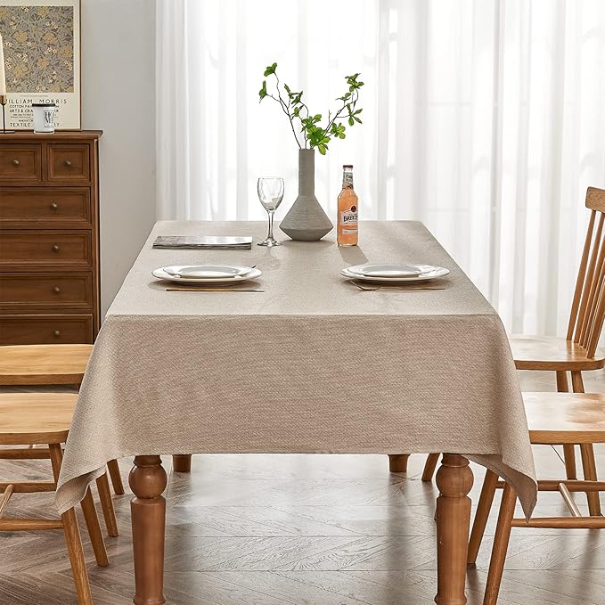 BALCONY & FALCON Rectangle Tablecloth Jacquard Style Water Resistant Table Cover for Dining Kitchen Cafe Parties and Outdoor Use (Beige, 55 x 95 inch)