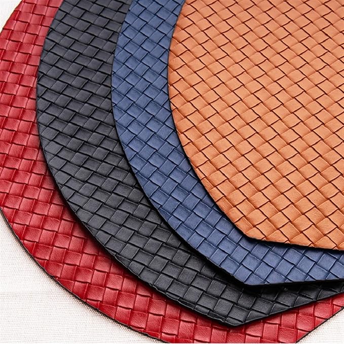 Double-Sided Color PU Faux Leather Placemats for Dining Table Set of 1/4/6 Waterproof Place Mats for Party BBQ Holiday(Grid Blue red,38x34cm 1pcs)