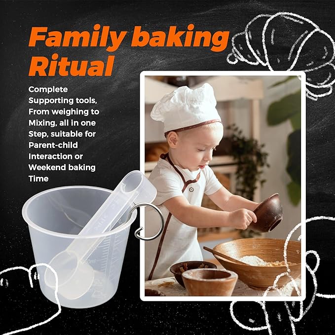 Bread Maker Machine Spare Parts – BPA-Free PP Measuring Cup with Paddle Removal Hook & Measuring Spoon for Precise Baking (200ml, Translucent)