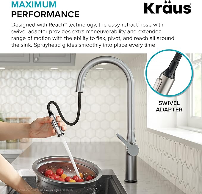 KRAUS Oletto Tall Modern Single-Handle Touch Kitchen Sink Faucet with Pull Down Sprayer in Spot Free Stainless Steel, KTF-3101SFS