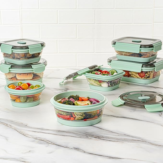Restaurantware-Fresh Hero 27.2 Ounce Storage Containers, 1 Durable Airtight Food Containers - Microwavable, Freezable, Green Plastic, Collapsible, Dishwashable, With Vented Lids
