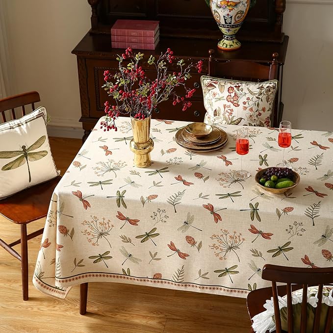 ISAENNE Designer Floral Linen Square Tablecloth,French Off White Elegant Table Cloth,Fall Washable Home Decor Tablecloths for Dining Thanksgiving Kitchen Christmas Party,67"*67"-Grace B