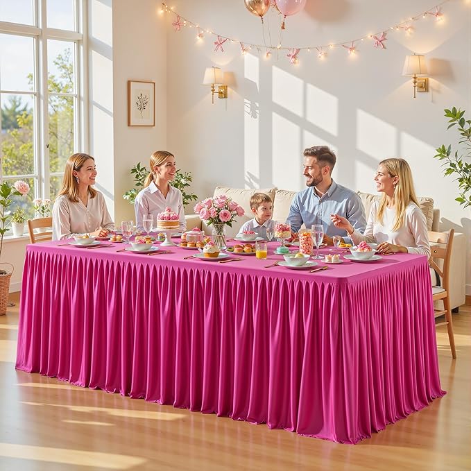 Wish Care 4 Pack Hot Pink Rectangle Table Clothes for 6 Foot Tables, Polyester Fitted Tablecloths 6ft Stretch Table Cover for Wedding, Birthday, Parties, Trade Show, Craft Show