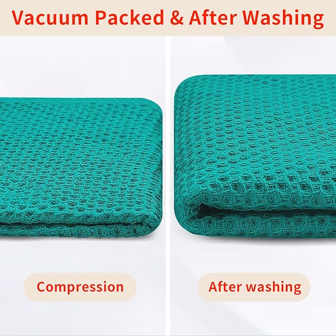 Homaxy 100% Cotton Waffle Weave Kitchen Dish Towels, Ultra Soft Absorbent Quick Drying Cleaning Towel, 13 x 28 Inches, 4-Pack, Teal