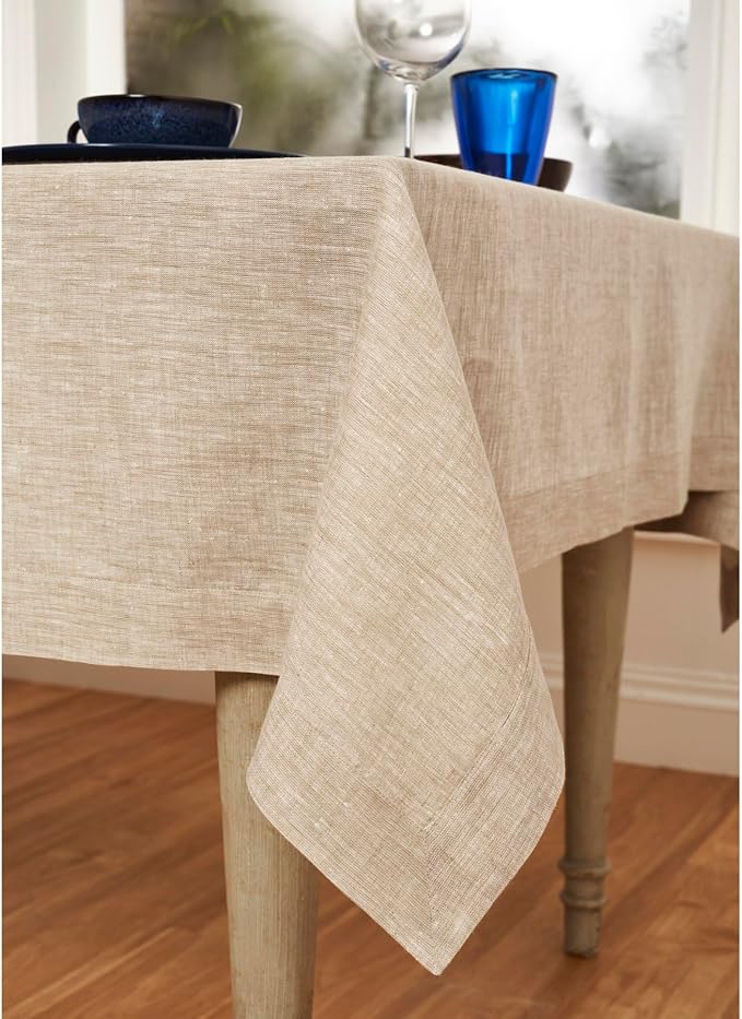 Solino Home Linen Tablecloth 54 x 72 Inch - 100% Pure Linen Champagne Beige Table Cloth for Rectangle Tables - Athena, Machine Washable Tablecloth for Spring, Easter