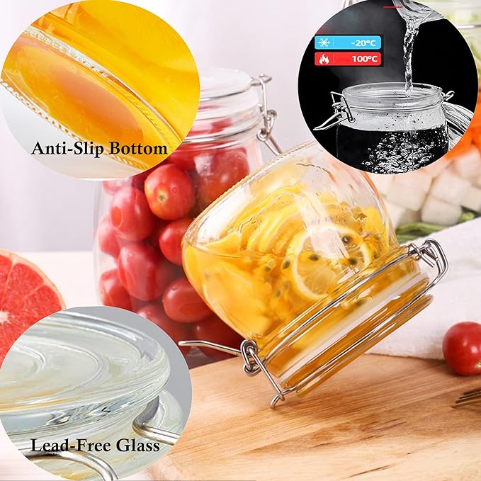 Glass Jars With Airtight Lid 16 Oz (Set Of 6) Wide Mouth Mason Glass Airtight Storage Canisters Leakproof For Coffee Sugar Nuts Spice Refrigerator Pickles & Preserves Tea For Fridge Kitchen Pantry
