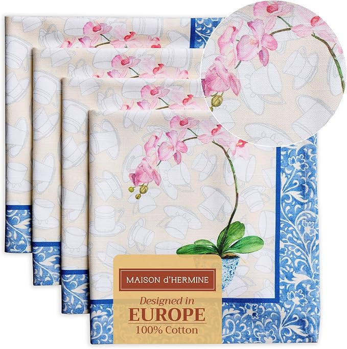 Maison d' Hermine Cloth Napkins Set of 4 100% Cotton Everyday Reusable Square Napkins Cloth Washable Dinner Party Wedding Restaurant Valentines Day Decorations Spring/Summer (Canton, 20" x 20")