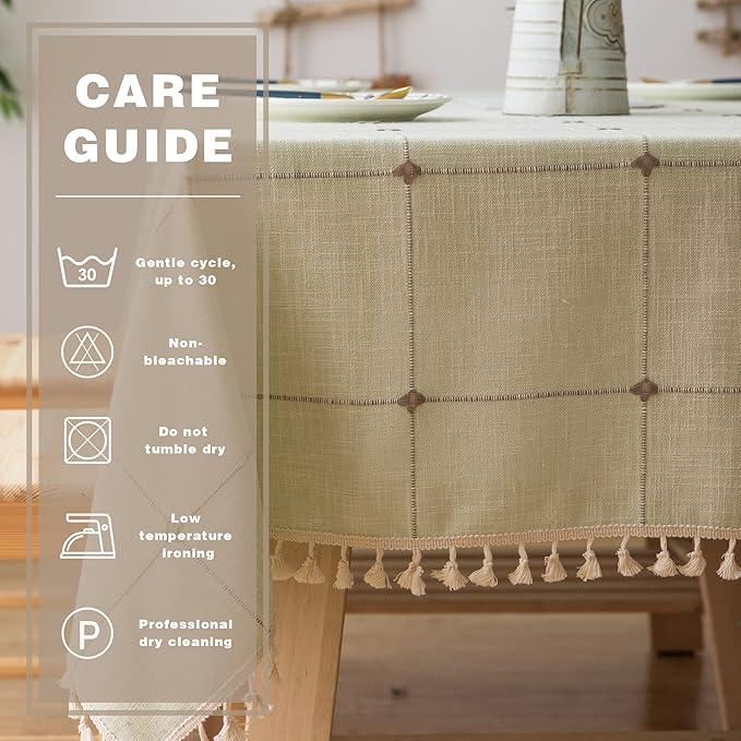 Pahajim Rustic Linen Tablecloth Cotton Rectangle Table Cloth for Kitchen Dining with Tassel Plaid Waterproof Tablecloths Rectangle/Oblong,55''x79'',4-6 Seats