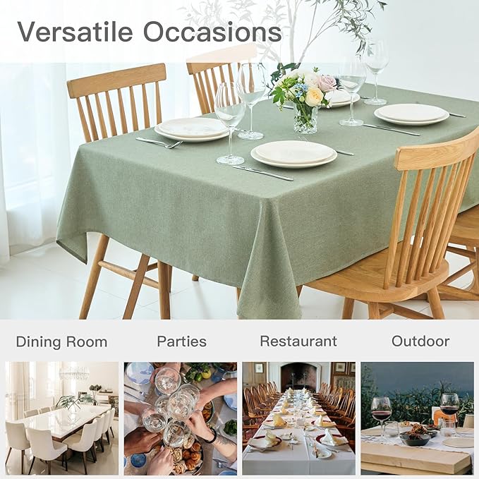 maxmill Rectangular Tablecloth Linen Texture Stain Proof Waterproof Wrinkle Free Spillproof Washable Fabric Table Cloth Farmhouse Tablecloths for Dining Room Party Holiday, 60 x 140 Inch, Sage Green