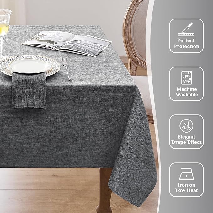 Softalker Dark GreyTablecloths Rectangle 70x52 Inch Linen Textured Outdoor Table Cloth Stain and Wrinkle Resistant Table Cover for Spring,Easter,Summer,Party,Garden,Coffee Modern Decor Small Tabletop