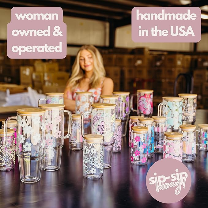 Sip-Sip Hooray! Just One More Chapter 40oz Glass Tumbler with Lid and Straw Book Lover Gift Aesthetic Iced Coffee Cup Large Handmade Reader Drinkware for Booktok and Readers