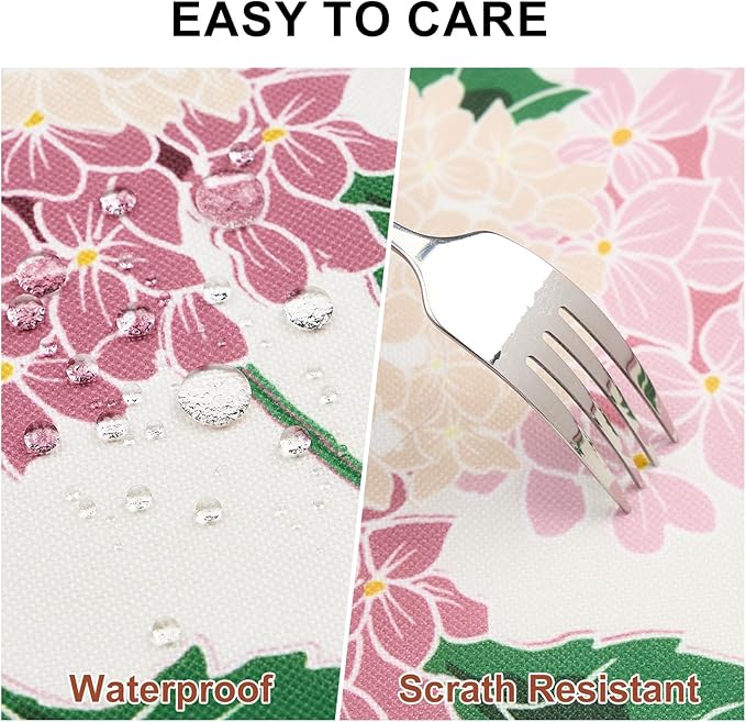 French Vintage Floral Tablecloth Rectangular, Linen Table Cloth with Flowers and Leaves Pattern, Waterproof Decor Table Cover with lace for Dining Kitchen Christmas Holiday, 55''x 70''