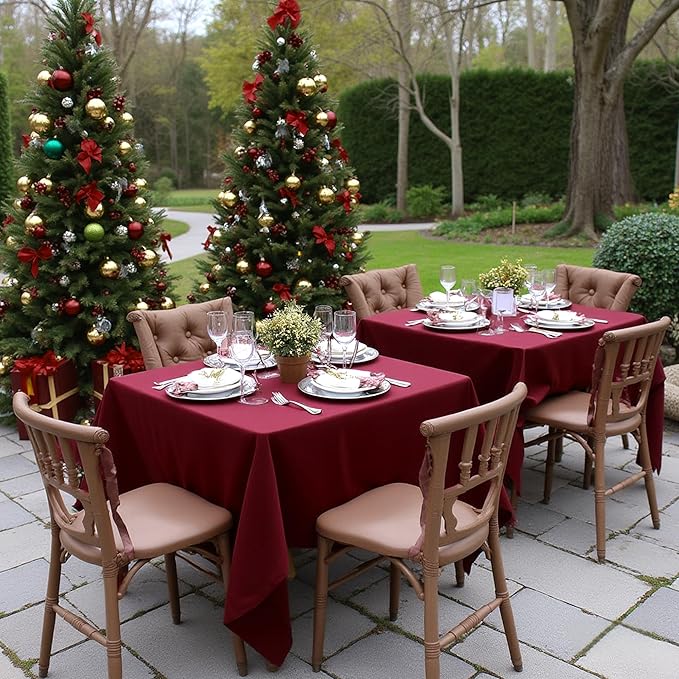 sancua Square Tablecloths 85x85 Inch Burgundy, 2 Pack - Fabric Table Cloth for Square or Round Tables, Washable Polyester Table Cover for Christmas Dinner, Holiday Party, Decorative Display Tables