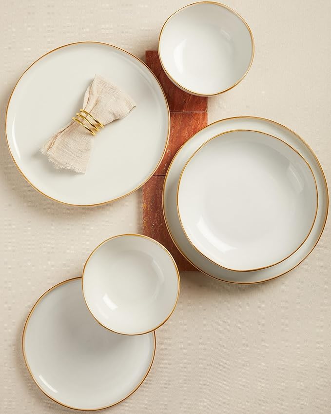 Extra Large Dinnerware Set for 12, 36 Pieces Ceramic Plates and Bowls Set, Kitchen Dish Set, Microwave & Dishwasher Safe Dishware, Ocean-Inspired Stoneware for Big Gatherings, White