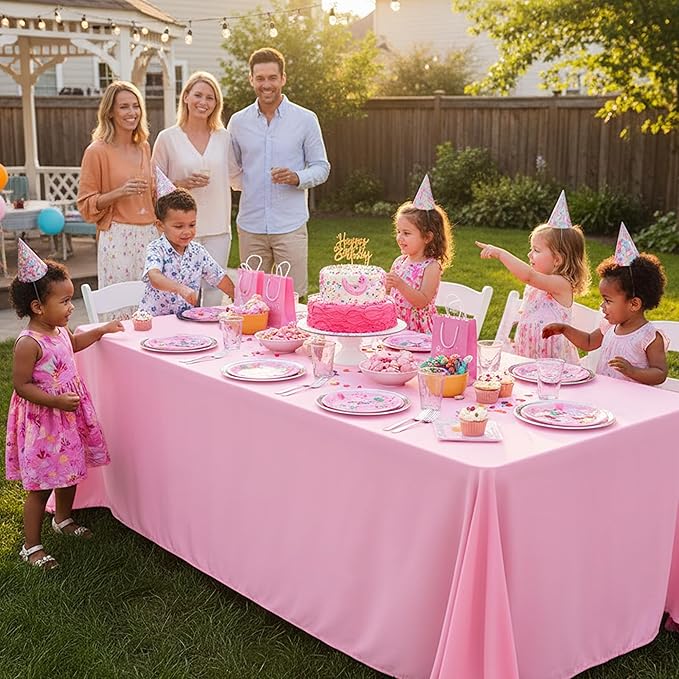 6-Pack Pink Tablecloths for Square Tables, 70 x 70 Inches, Stain-Resistant Polyester Fabric for 3 Foot Tables - Washable Table Covers for Weddings, Banquets, Birthday Parties, Events
