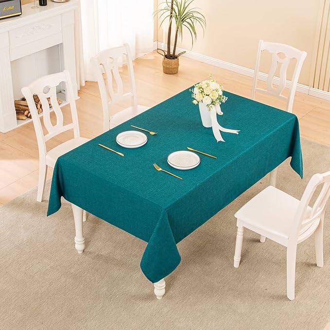 BALCONY & FALCON Square Tablecloth - Small Waterproof Table Cloth, Wrinkle Resistant Table Cover Linen Fabric Tablecloths for Dining Kitchen Wedding and Outdoor Decoration (Teal, 55"x55")
