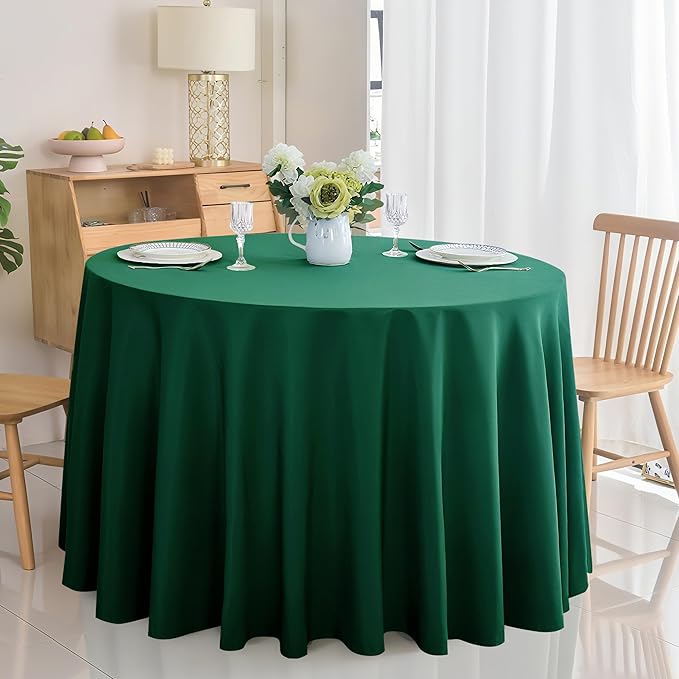 2-Pack Round 90-inch Blackish Green Table Cloths, Solid Stain and Wrinkle Resistant Circular Tablecloth, Premium Plain Weave Polyester Fabric Table Linen Covers for Hotel, Banquet