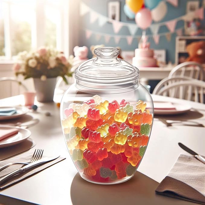 Amazing Abby - Sugar Sugar - 2-Pack 140-Ounce Plastic Candy Jar with Lid, Large Cookie Jar (7.5"(D) x 10.5"(H)), Apothecary Jar, BPA-Free, Shatter-Proof, Dishwasher-Safe, Great for Candy Buffet