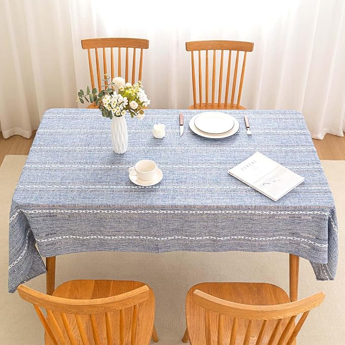 SIELUNO Rectangle Table Cloth Rustic Farmhouse Tablecloth Heavy Duty Cotton Linen Waterproof Wrinkle Free Table Cloths for Kitchen and Dining Room-Hollow Blue-Square, 54"x54", 4 Seats