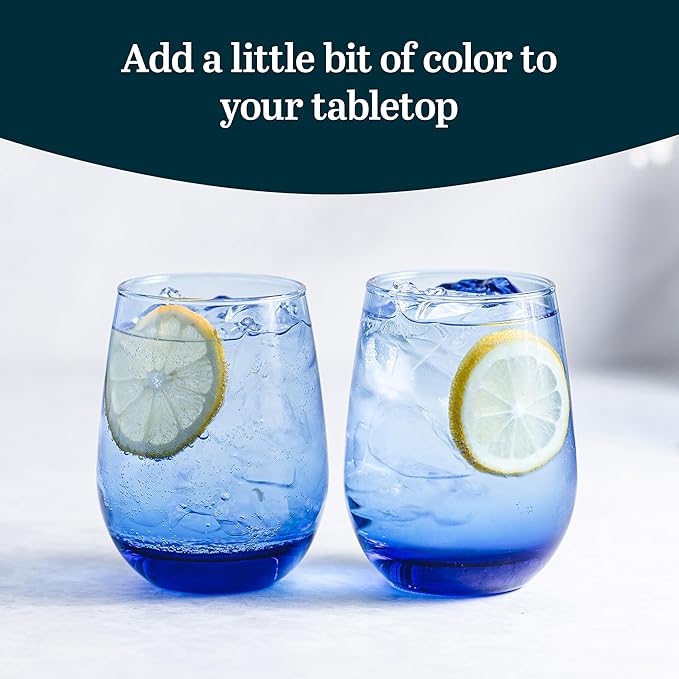 Libbey Classic Blue All-Purpose Stemless Wine Glasses, 15.25-ounce, Set of 6