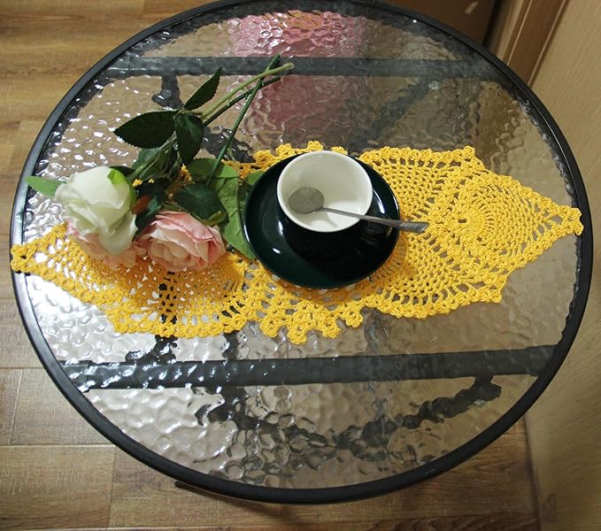BIBITIME Crochet Lace Table Doilies Eyes Flower Doily Kitchen Vase Place Mats (Style02-Yellow, 7 in x 21 in,Pack of 1PC)