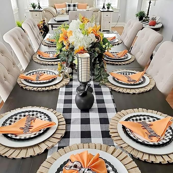 Buffalo Plaid Table Runners 2 Packs 13x84 Inches Black and White Check Table Runner Fall Thanksgiving Table Runners for Parties