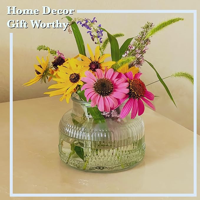 Decorative Glass Jar with Airtight Wooden Lid 40 oz, Ribbed Wide Mouth Vintage Kitchen Food Storage Container for Cookie Candy Honey Flour Spice Coffee Tea, Home Decor Sand Candle Holder Vase