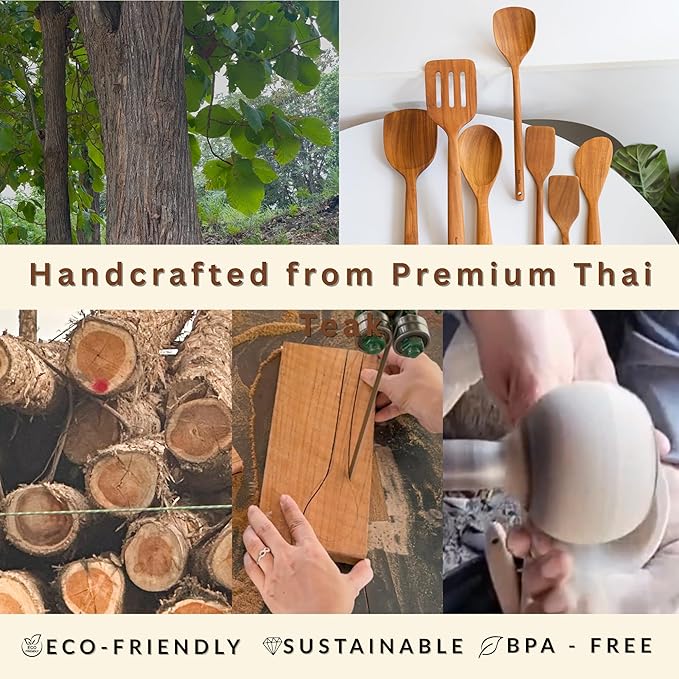 Teak Wood Wok Spatula Long Handle – Handmade Wooden Spatula for Cooking, Stir Frying & Flipping, Eco-Friendly Teak Wooden Utensil, Safe for Nonstick Pans