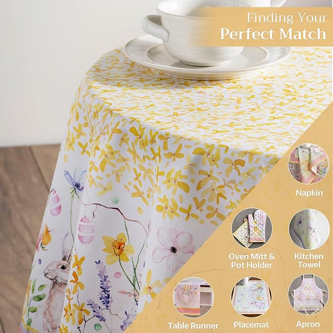 Maison d' Hermine Table Cloth Round Table 100% Cotton 69 Round Inches Tablecloth Reusable Decorative for Dining Room Farmhouse Home Valentines Day Decorations Spring Summer - Easter Zest