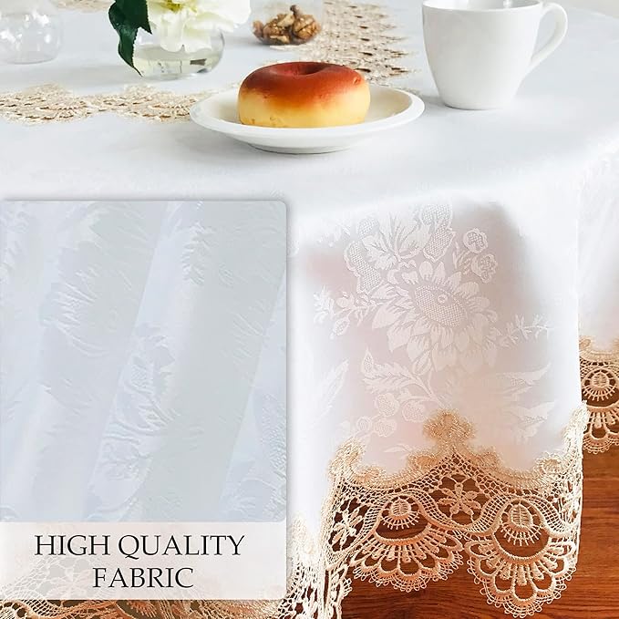 Tablecloths for Rectangle Tables Lace Elegant Decor for Dinning Home Holiday Party Kitchen Easter Christmas Wedding Farmhouse Outdoor Washable Table Linen (H17191-Beige-1, 72 * 126)