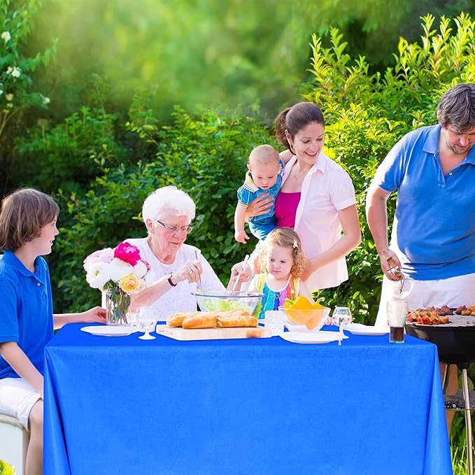 Nasitos 2 Pack Vinyl Tablecloth Rectangle 60x120 Inch-Stain and Wrinkle Resistant Blue Tablecloths with Flannel Backing, Vinyl Tablecloth for Dining Table, Buffet Parties and Camping