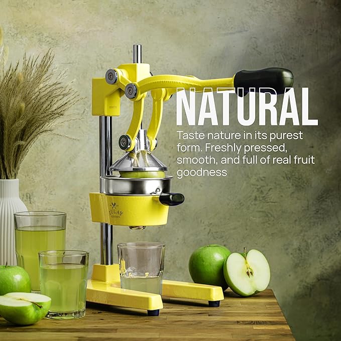 Zulay Kitchen Cast Iron Juicer - Easy-to-Clean Heavy-Duty Manual Juicer, Professional Citrus Juicer - Stainless Steel Lemon Squeezer - Manual Citrus Press & Orange Squeezer - Orange Juicer (Yellow)