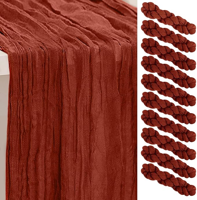 10 Pack Terracotta Christmas Cheesecloth Table Runner 35x120 Inch 10Ft Rustic Gauze Cheese Cloth Table Runner Sheer Cheesecloth Table Runners for Wedding Party Bridal Shower Decoration