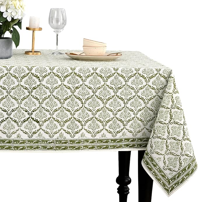 CPC Fern Regal Tablecloth 100% Cotton 70x118 Inch Indian Block Print Rectangle Table Cover, Table Cloth for Gifting in Weddings, Halloween, Fall, Christmas, Thanksgiving