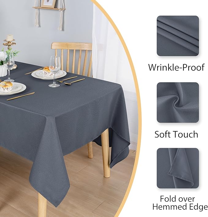 Hiasan 54 X 80 Inch Rectangle Textured Tablecloth - Waterproof Spillproof Antiwrinkle Jacquard Table Cloth for Kitchen and Dining Dinner, Outdoor Picnic, Holiday and Parties, Dark Grey