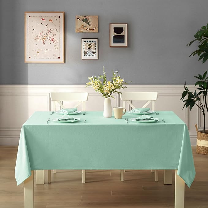 Spring & Easter Holiday Charleston Water Green 52 x 70 inch Rectangle Fabric Tablecloth, Cotton Table Cover for Indoor Outdoor Dining, Machine Washable Solid Color Tablecloths for Everyday Use