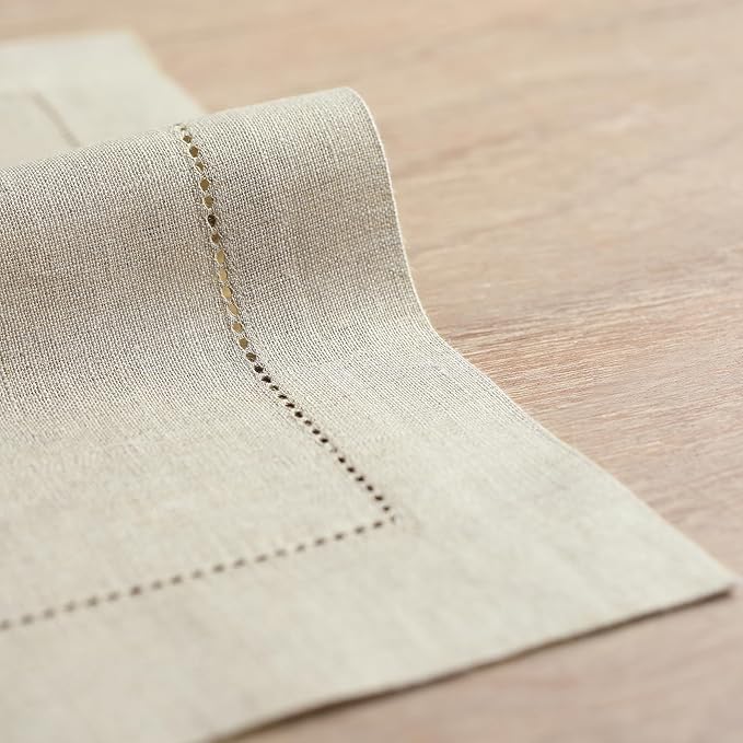 Solino Home Linen Square Placemats Set of 4-100% Pure Linen Natural Cloth Placemats 14 x 14 Inch - Classic Hemstitch, Machine Washable Place Mats for Spring, Easter