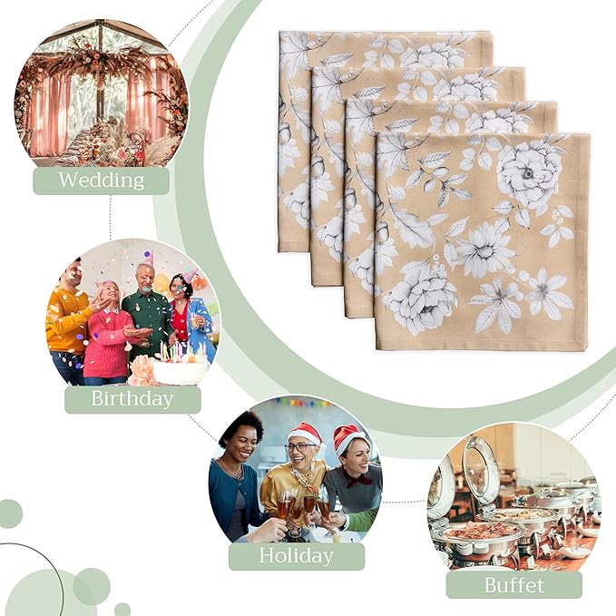 Maison d' Hermine Cloth Napkins Set of 4 100% Cotton for Thanksgiving Christmas Decorations Everyday Reusable Square Fall Napkins Cloth Washable Dinner Party (Pretty Autumn, 20"x20")